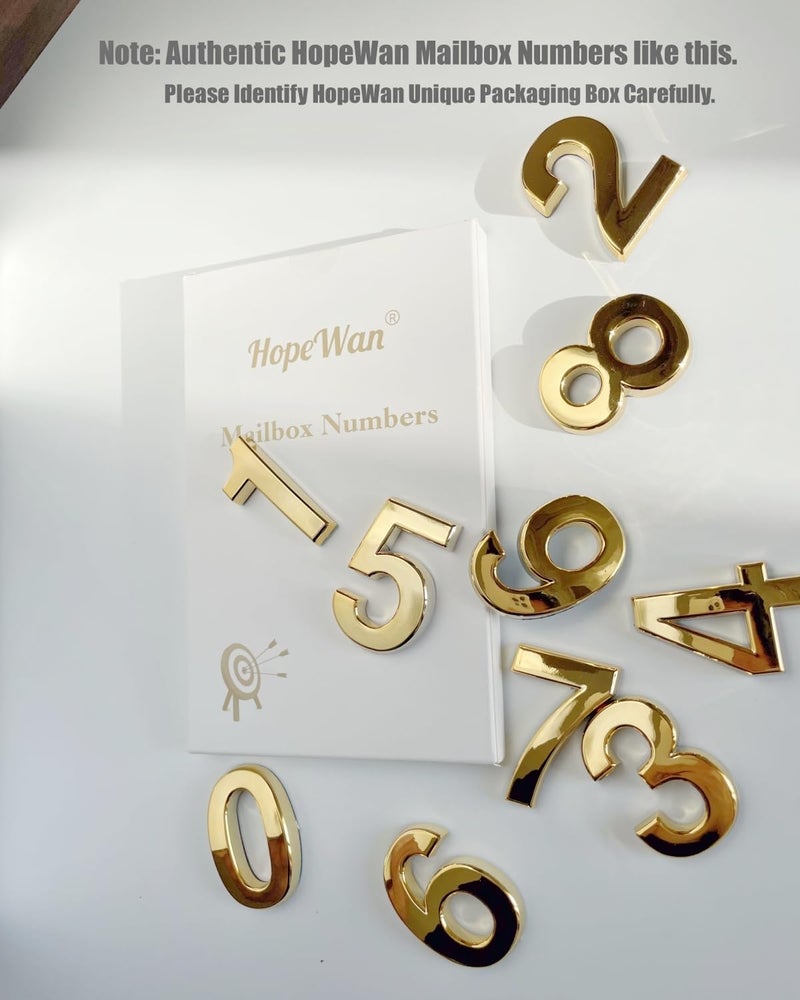 HopeWan Mailbox Numbers for Outside, 2 Inch Door Address Number Stickers for Apartment Room, Gold Shiny, 1 Set of 10 Pcs. - Image 2